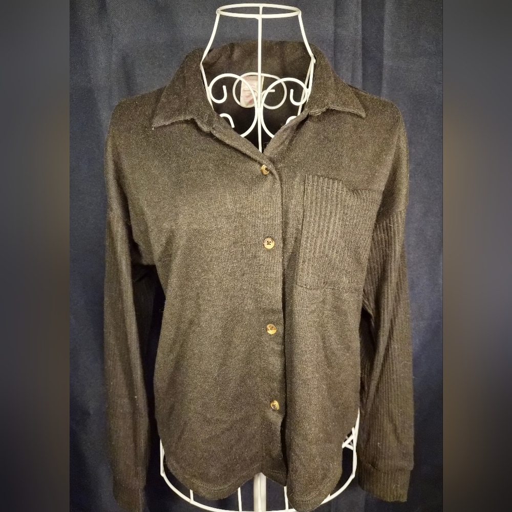 No Boundaries Charcoal Button-Up Sweater - Picture 2 of 4